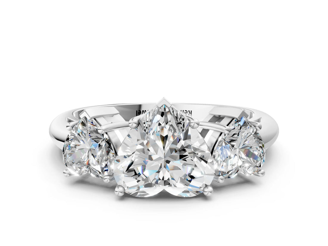 Silver Three-Stone Heart Cut Diamond Engagement Ring with Prong Setting on a Silver Band_30