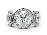 Silver Three-Stone Heart Cut Diamond Wave Pave Band with Prong Setting_19