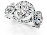 Silver Three-Stone Heart Cut Diamond Wave Pave Band with Prong Setting_20