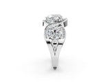 Silver Three-Stone Heart Cut Diamond Wave Pave Band with Prong Setting_21