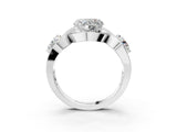 Silver Three-Stone Heart Cut Diamond Wave Pave Band with Prong Setting_22
