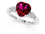 Silver Three-Stone Heart Cut Garnet Ring with Pear  Side Stones in Four-Prong Setting_55