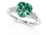 Silver Three-Stone Heart Cut Green Sapphire Ring with Pear  Side Stones in Four-Prong Setting_55