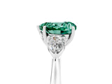 Silver Three-Stone Heart Cut Green Sapphire Ring with Pear  Side Stones in Four-Prong Setting_59