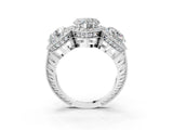Silver Three-Stone Heart Cut Halo Diamond Milgrain Band with Four-Prong Setting_10