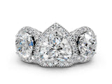 Silver Three-Stone Heart Cut Halo Diamond Milgrain Band with Four-Prong Setting_7