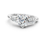 Silver Three-Stone Heart Cut Moissanite Ring with Pear  Side Stones in Four-Prong Setting_54