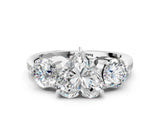 Silver Three-Stone Heart Diamond Channel Set Engagement Ring with Prong Setting_3