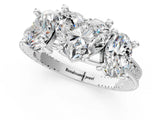 Silver Three-Stone Heart Diamond Milgrain Pave Band with Prong Setting 1
