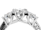 Silver Three-Stone Heart Diamond Milgrain Pave Band with Prong Setting 4
