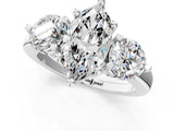 Silver Three-Stone Marquise Brilliant Cut Solitaire Ring with Prong Setting on a Classic Band 1
