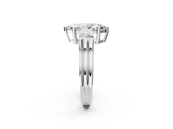 Silver Three-Stone Marquise Cut Classic Band Prong Setting Ring