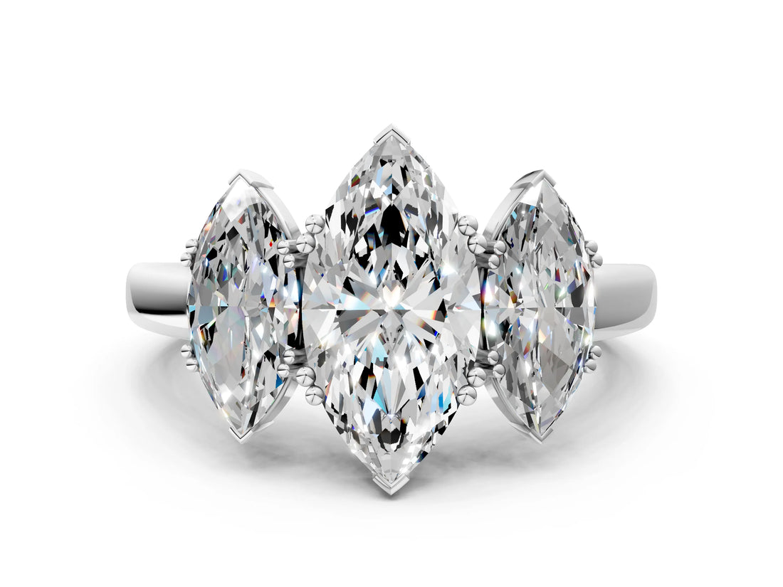 Silver Three-Stone Marquise Cut Cut Diamond Ring with Channel Set Band and Four-Prong Setting_14