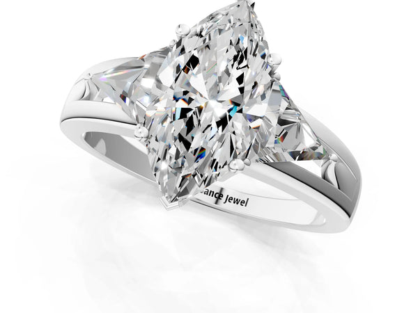 Sterling Silver Marquise Trillion Three Stone Engagement Ring Setting