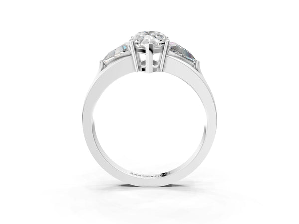 Sterling Silver Marquise Trillion Three Stone Engagement Ring Setting