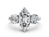 Silver Three-Stone Marquise Cut Cut Milgrain Band Prong Setting Ring_13