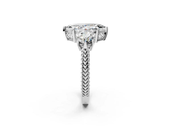 Sterling Silver Marquise Vintage Three Stone Engagement Ring Setting