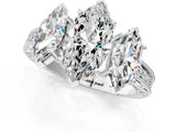 Silver Three-Stone Marquise Cut Cut Milgrain Pavé Engagement Ring_8