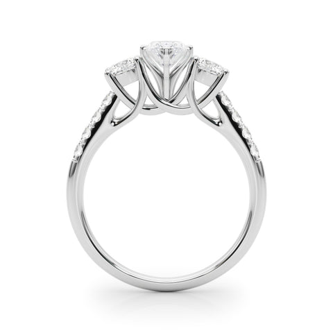 Silver Three-Stone Marquise Cut Diamond Pavé Band with Four-Prong Setting 1