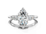 Silver Three-Stone Marquise Cut Diamond Ring with Pear  Side Stones in Four-Prong Setting_16