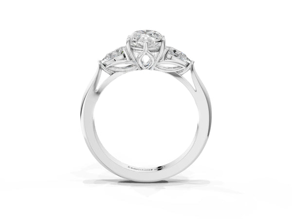 Sterling Silver Marquise Three Stone Engagement Ring Setting with Pear Side Stones and Thin Band