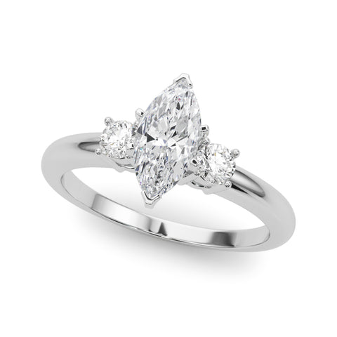 Silver Three-Stone Marquise Cut Diamond Solitaire with Prong Setting and Classic Band 2