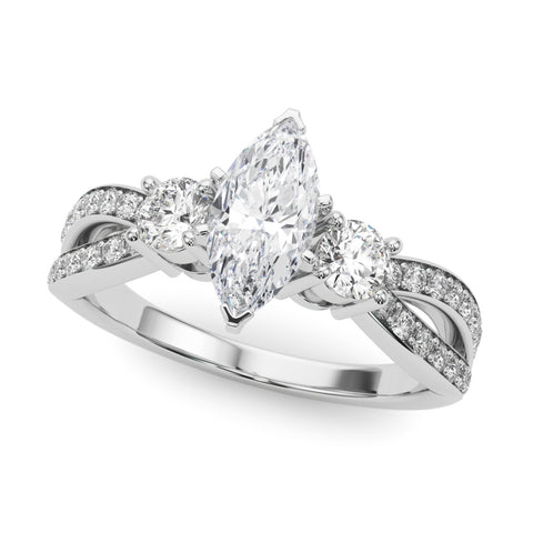 Silver Three-Stone Marquise Cut Diamond Twist Band with Prong Setting 2