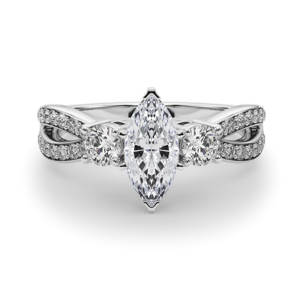 Silver Three-Stone Marquise Cut Diamond Twist Band with Prong Setting