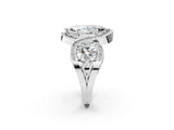 Silver Three-Stone Marquise Cut Diamond Wave Pave Band with Prong Setting_21