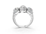 Silver Three-Stone Marquise Cut Halo Diamond Milgrain Band with Four-Prong Setting_10