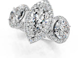 Silver Three-Stone Marquise Cut Halo Diamond Milgrain Band with Four-Prong Setting_8