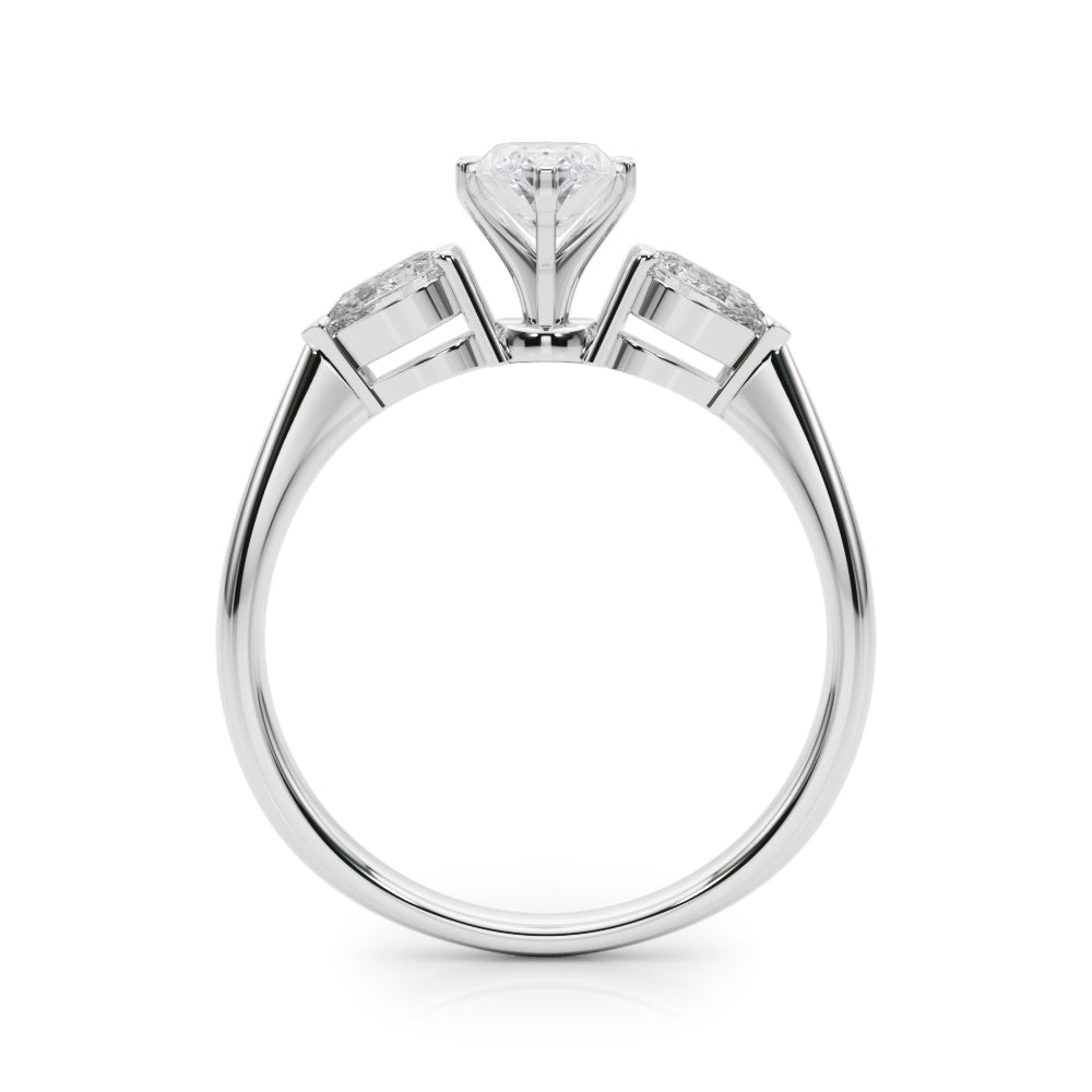 Silver Three-Stone Marquise Diamond Ring with Pear Side Stones on a Platinum Band with Four-Prong Setting 1