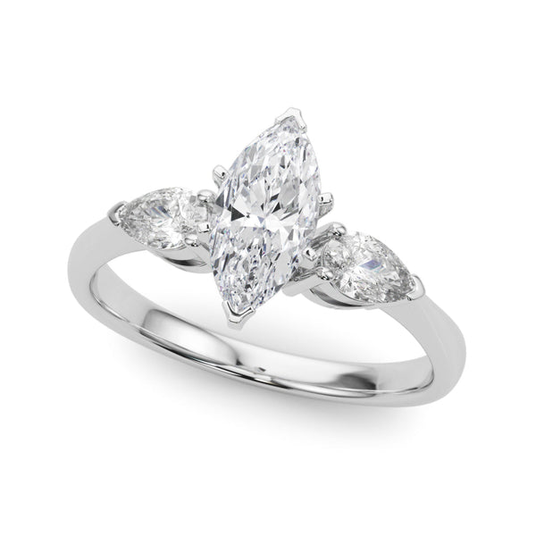 Platinum Three-Stone 2.01 Carat E VVS2 Marquise Diamond Ring with Pear Side Stones in Four-Prong Setting