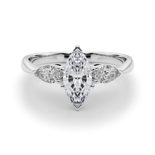 Platinum Three-Stone 2.01 Carat E VVS2 Marquise Diamond Ring with Pear Side Stones in Four-Prong Setting
