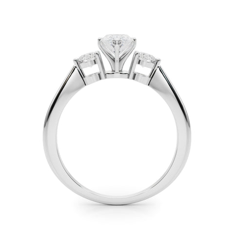 Silver Three-Stone Marquise Solitaire Ring with Tapered Band and Four-Prong Setting 1