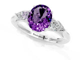 Silver Three-Stone Oval Cut Amethyst Ring with Pear  Side Stones in Four-Prong Setting_55
