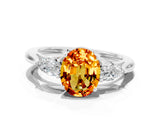Silver Three-Stone Oval Cut Citrine Ring with Pear  Side Stones in Four-Prong Setting_54