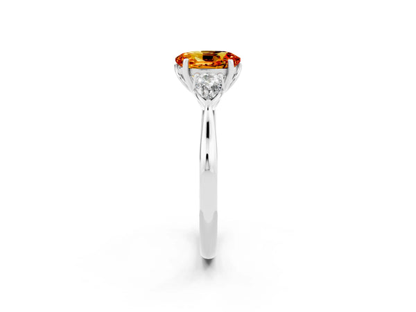 Silver Three-Stone Oval Cut Citrine Ring with Pear  Side Stones in Four-Prong Setting