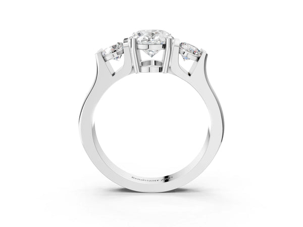 Silver Three-Stone Oval Cut Classic Band Prong Setting Ring