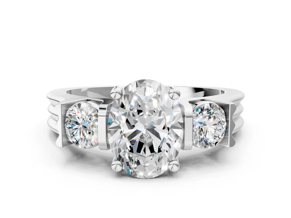 Silver Three-Stone Oval Cut Classic Band Prong Setting Ring
