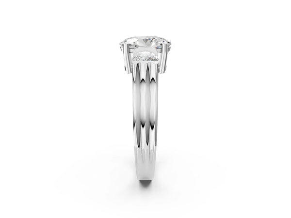 Silver Three-Stone Oval Cut Classic Band Prong Setting Ring