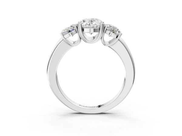 Sterling Silver Oval Three Stone Engagement Ring Setting with Double Claw Head and Plain Band