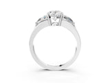 Silver Three-Stone Oval Cut Cut Diamond Ring with Trillion Side Stones on a Split Shank Band_22