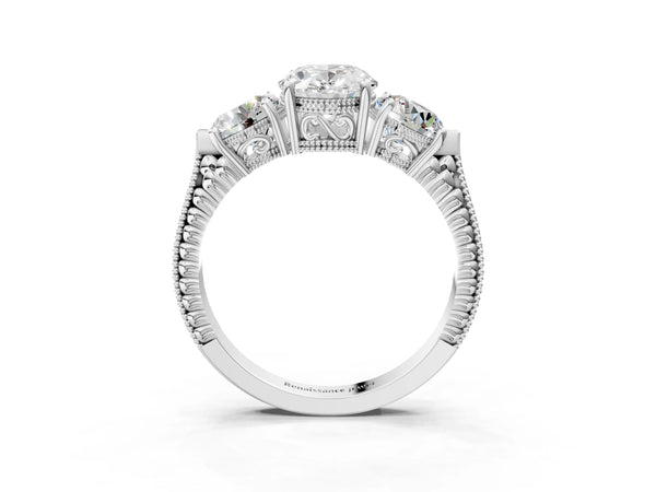 Sterling Silver Oval Vintage Three Stone Engagement Ring Setting