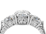 Silver Three-Stone Oval Cut Cut Milgrain Band Prong Setting Ring_17