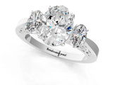 Silver Three-Stone Oval Cut Diamond Cathedral Engagement Ring with Prong Setting_15