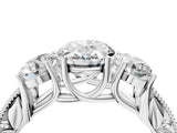 Silver Three-Stone Oval Cut Diamond Milgrain Pave Engagement Ring_47