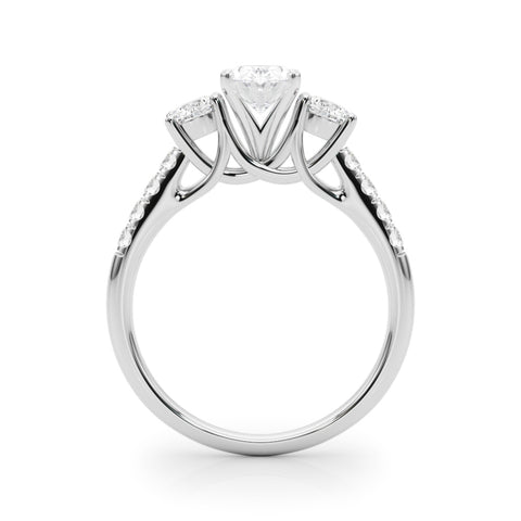 Silver Three-Stone Oval Cut Diamond Pavé Band with Four-Prong Setting 1