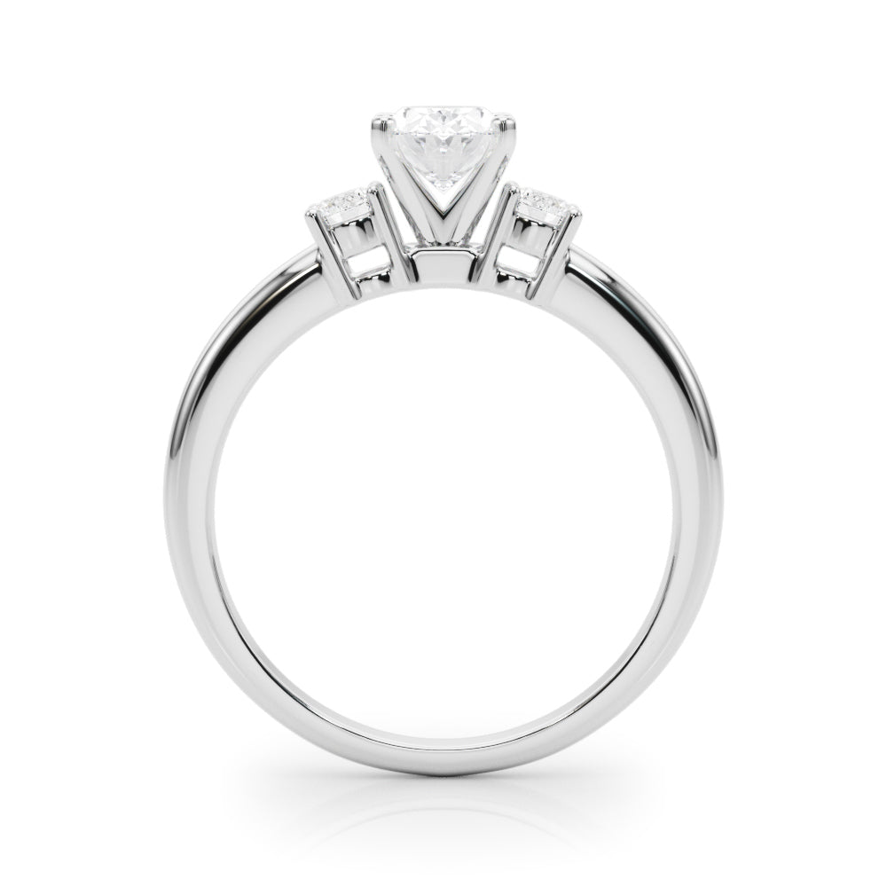 Silver Three-Stone Oval Cut Diamond Solitaire with Prong Setting and Classic Band 1