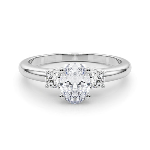 Silver Three-Stone Oval Cut Diamond Solitaire with Prong Setting and Classic Band